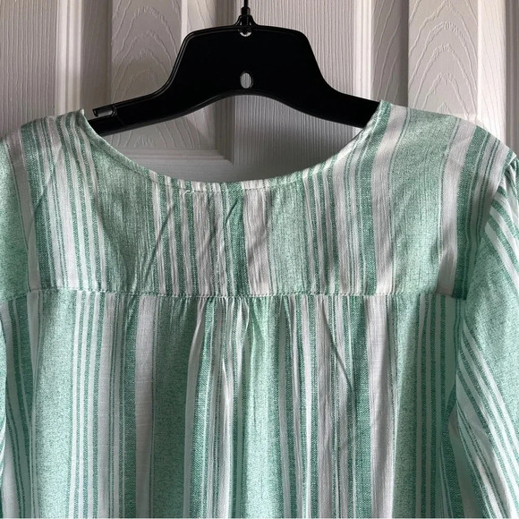 NWT Como Blu Green and White Striped Quarter Button Blouse, Size L Easy Breezy! - Picture 8 of 11